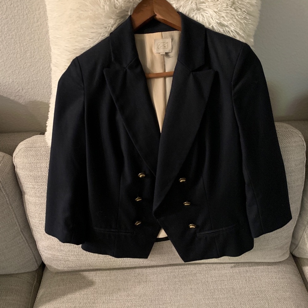 Anthropologie Navy Mid Sleeve Blazer